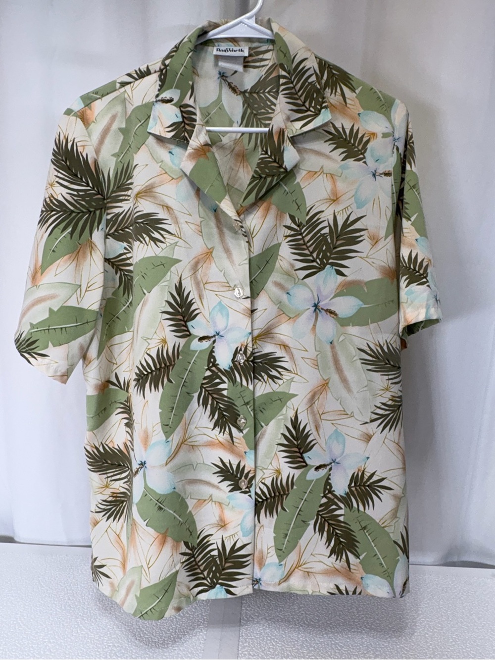 BonWorth Cream Tropical Floral Button-Up Blouse 4207
